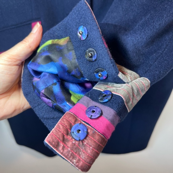 Boden Limited Edition Wool Cashmere Pea Coat Navy Blue Magenta Lined Pockets  8R - Picture 6 of 16